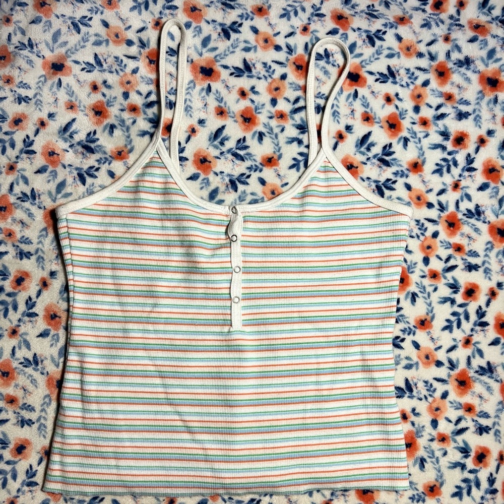 Levi’s rainbow stripe spaghetti strap snap front tank size S
